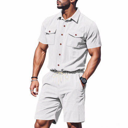 Herren Sommer Set Kurzarm Hemd Shorts mit Brusttaschen Elastisch - BerlinGlamour