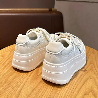 Damen Plateau Sneaker Atmungsaktiv Leder Modern