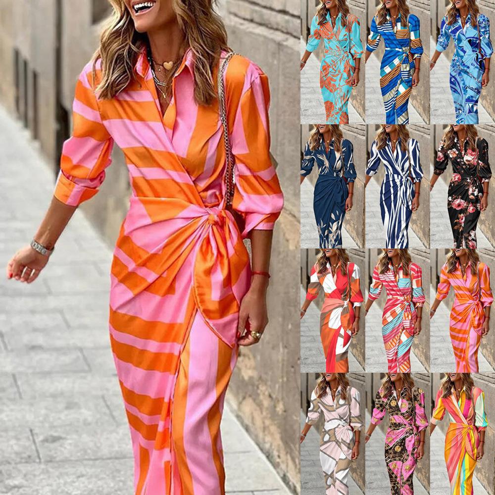 Damen Maxikleid Lang Asymmetrisch Streifen Modern - BerlinGlamour