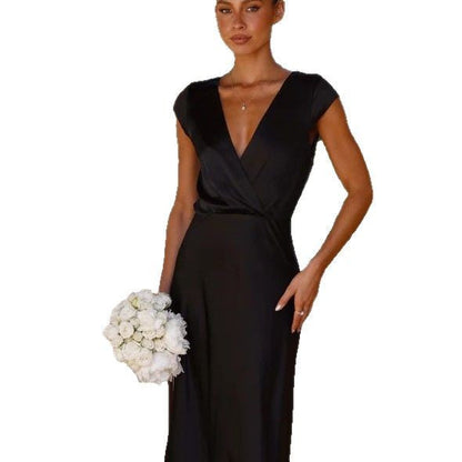Damen Wickelkleid Satin V-Ausschnitt Elegant