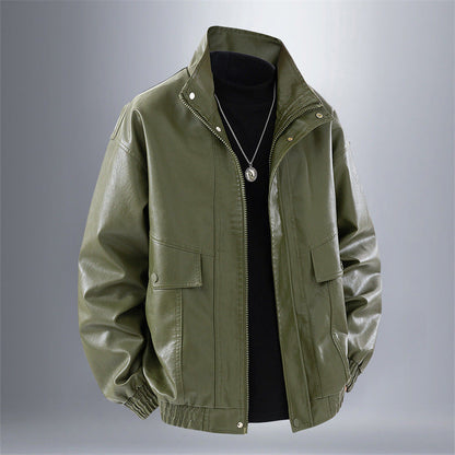 Herren Lederjacke Elegante Ledermantel Modern Schwarz
