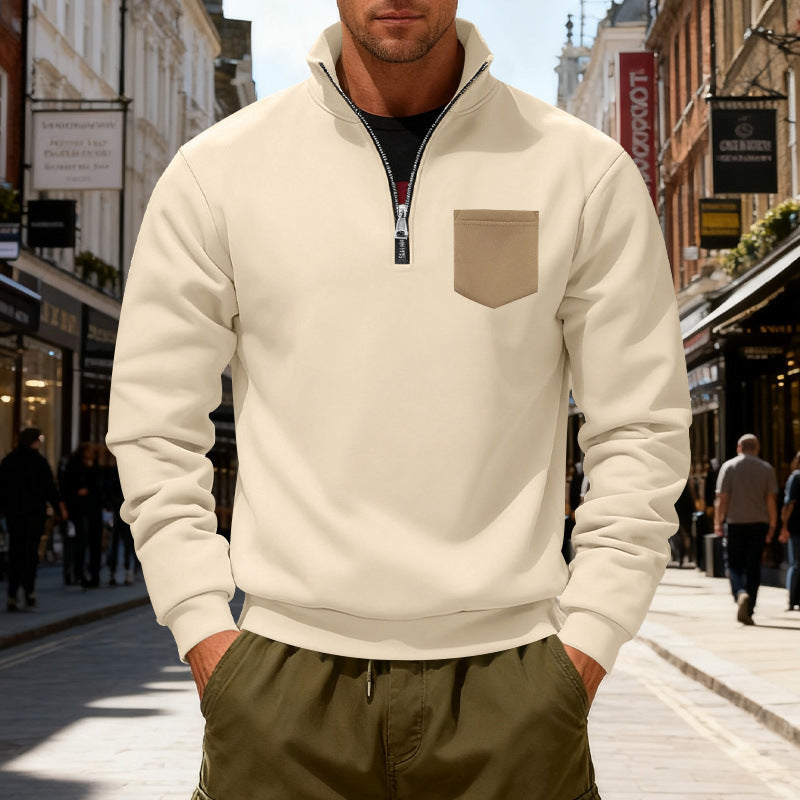 Moderner Herren Sweatshirt mit Reißverschluss und Tasche