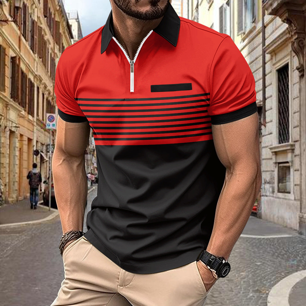 Herren Poloshirt Kurzarm mit Streifenmuster Elegant Modern