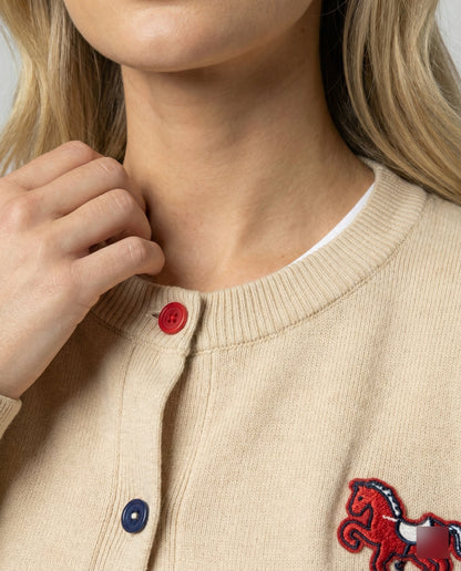 Damen Cardigan Feinstrick Rundhals Pferde Motiv