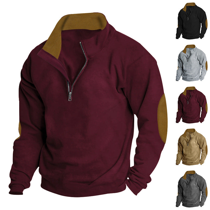 Herren Sweatshirt Stehkragen Leder Verzierungen Modern - BerlinGlamour