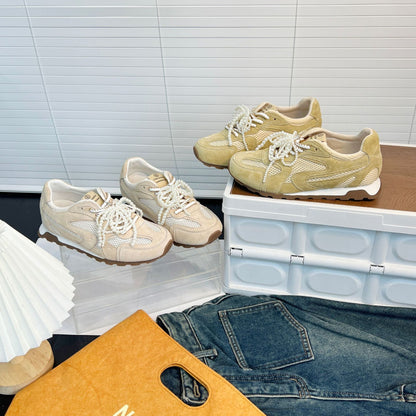 Damen Sneaker Komfortabel Mesh Leicht mit Perlen Dekoration