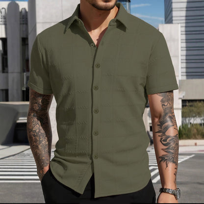 Herren Hemd Kurzarm Modern Strukturiert Elegant