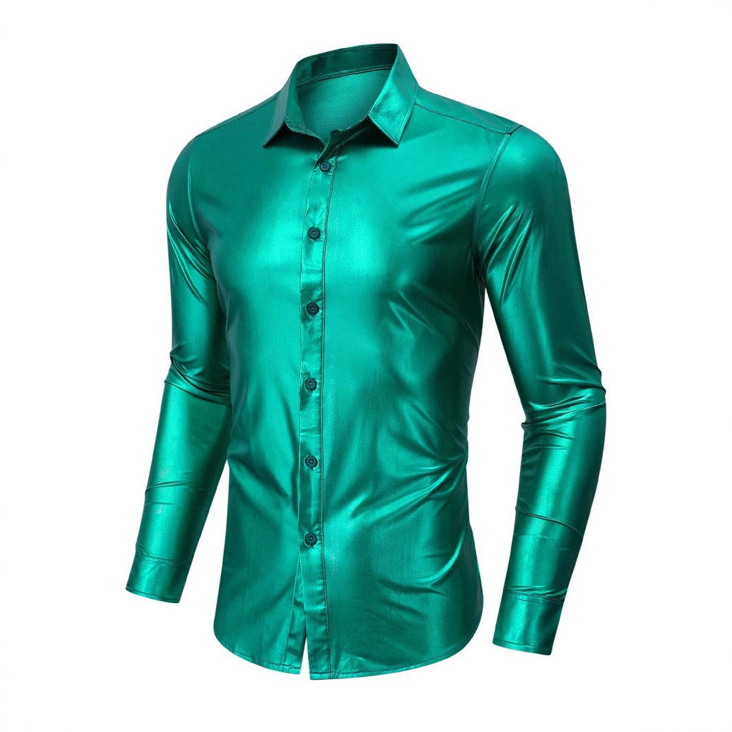 Herren Langarmhemd Modern Glänzend Slim Fit