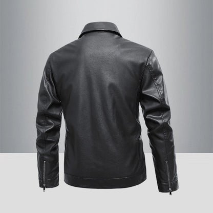 Herren Lederjacke Klassisch mit Reißverschlusstaschen Schwarz
