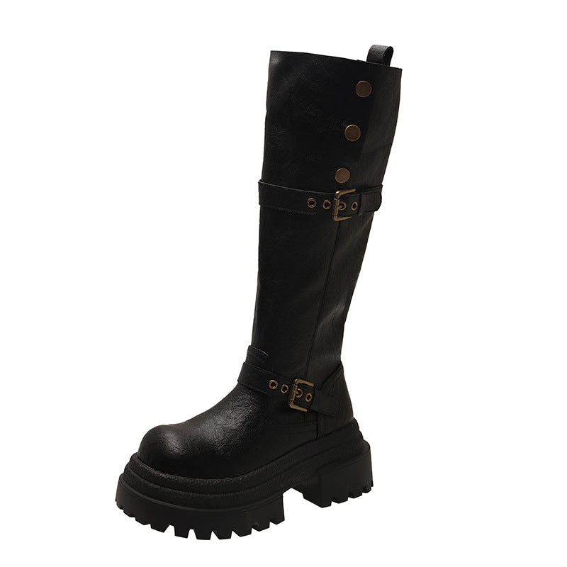 Damen Stiefel Hoch Schnalle Robust Winter