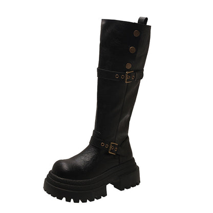 Damen Stiefel Hoch Schnalle Robust Winter