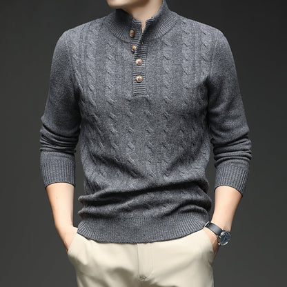 Herren Strickpullover Stehkragen Knopfleiste Elegent Modern - BerlinGlamour