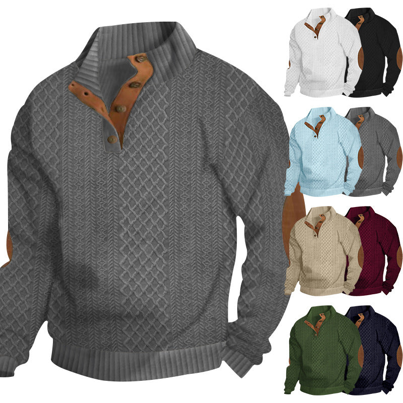 Herren Pullover Stehkragen Modern Leder Details