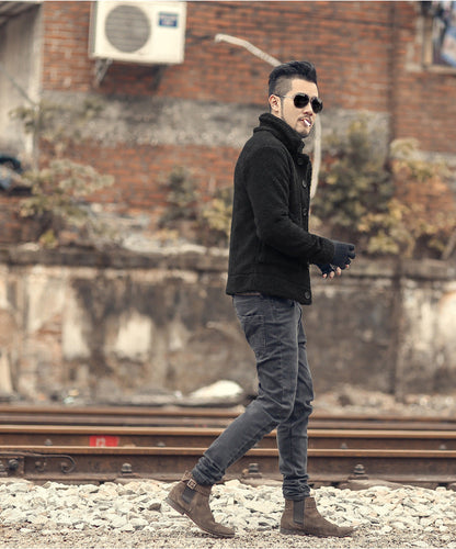 Herren Winterjacke Gefüttert Knopfverschluss Modern