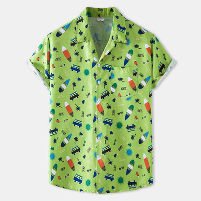 Herren Kurzarmhemd Surfdesign Lebhaft Knöpfe Modern - BerlinGlamour