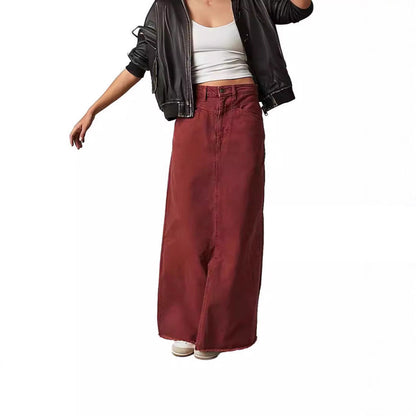 Damen Denim-Rock Hochtailliert mit Taschen Lang