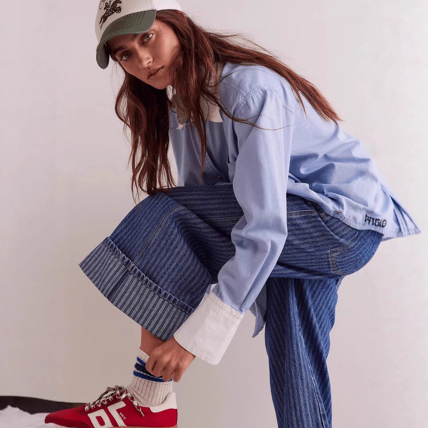 Damen Jeans Weite Bein mit Streifen Nähte