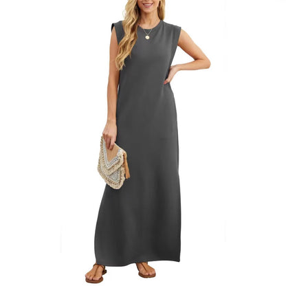 Damen Maxikleid Elegant Lang Ärmig Schlicht