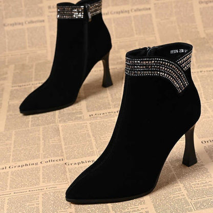 Damen Stiefel Elegante Ankle Boots mit Glitzer Dekor