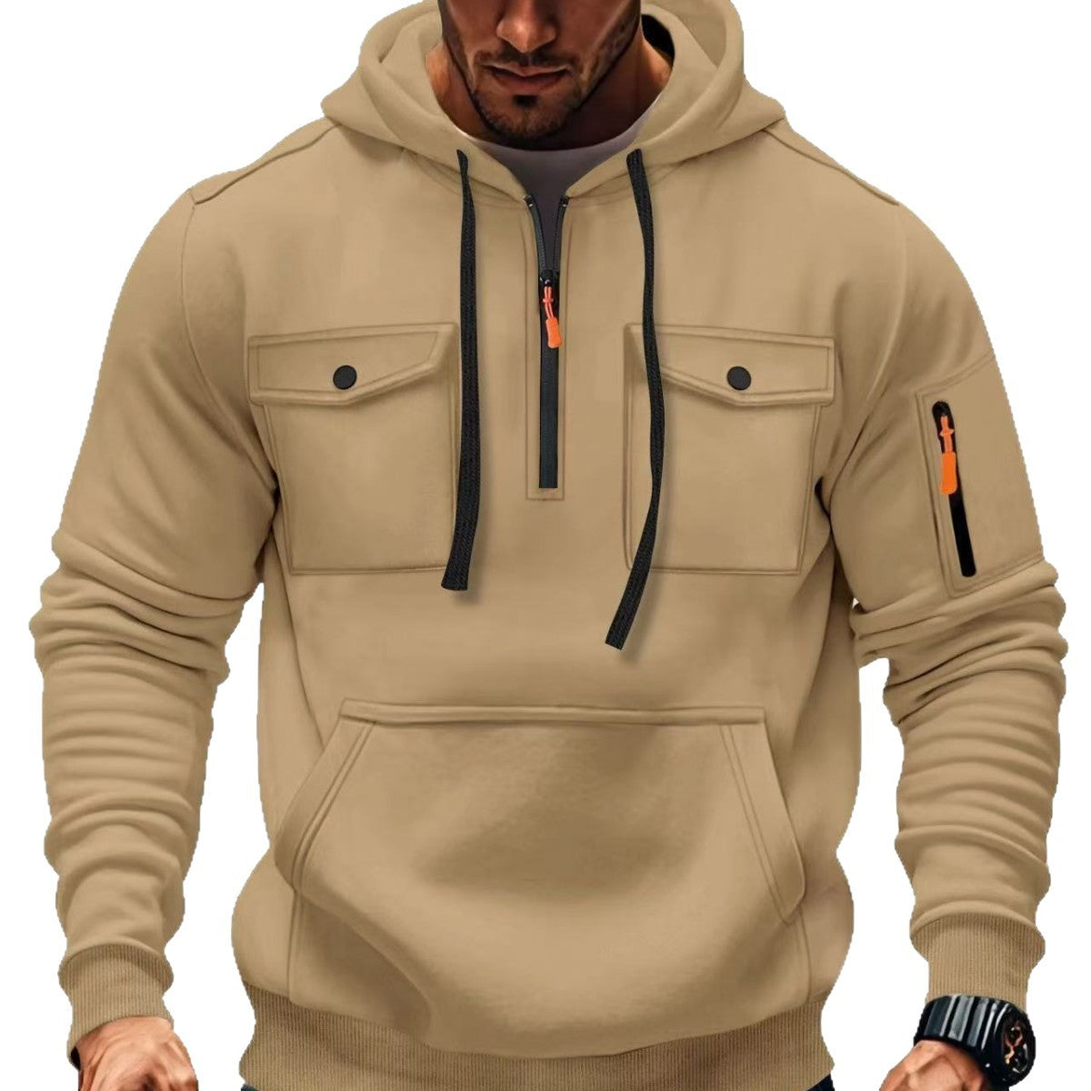 Herren Hoodie Funktionsjacke Mit Taschen Sportlich Modern