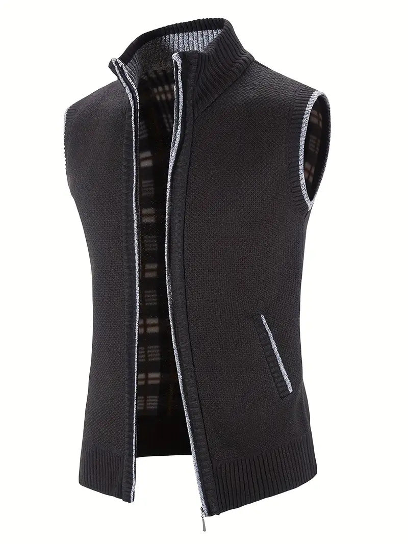Herren Strickweste Hochkragen mit Taschen Modern