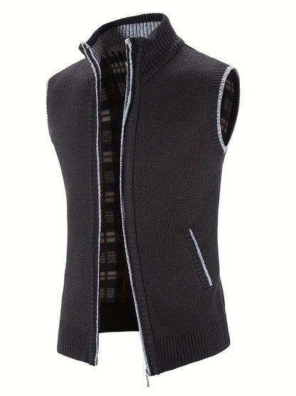 Herren Strickweste Hochkragen mit Taschen Modern