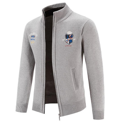 Herren Strickjacke Modern mit Hochkragen und Stickerei