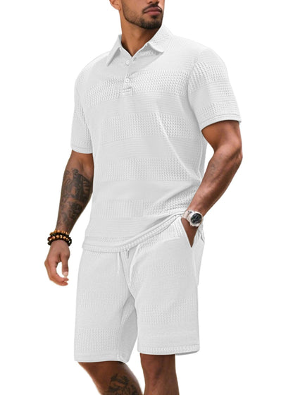 Herren Freizeitanzug Kurze Hose Poloshirt Sportlich Modern