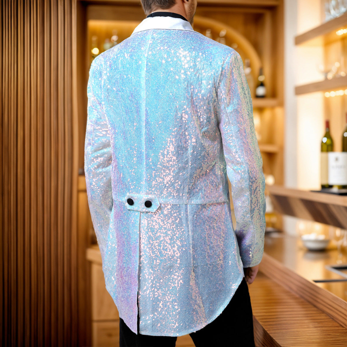 Herren Paillettenblazer Glitzernd Modern Schwarz