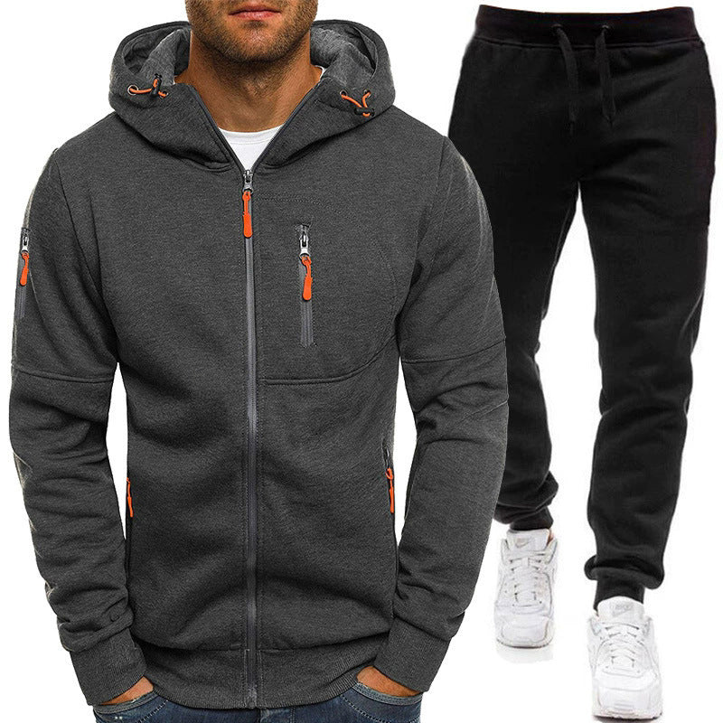 Herren Sportjacke Zip-Hoodie mit Reißverschlusstaschen Modern