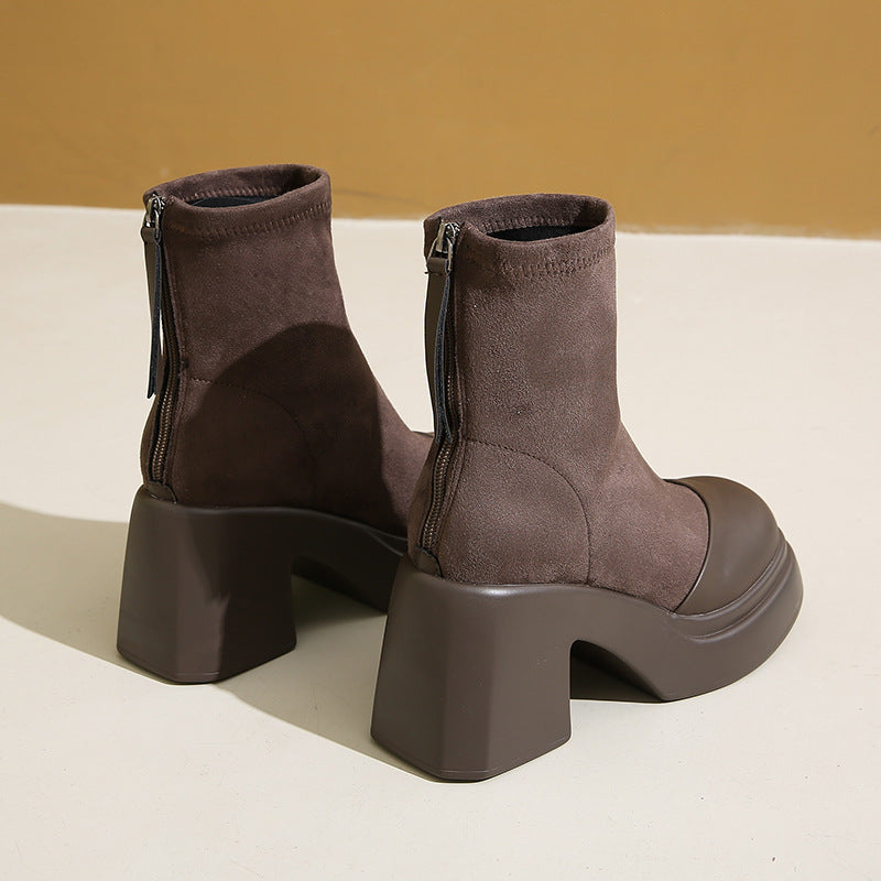 Damen Stiefel Blockabsatz Robust Elastisch Trendy