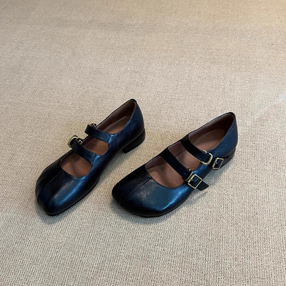 Damen Ballerinas Schnallenverschluss Elegant Doppelriemen - BerlinGlamour
