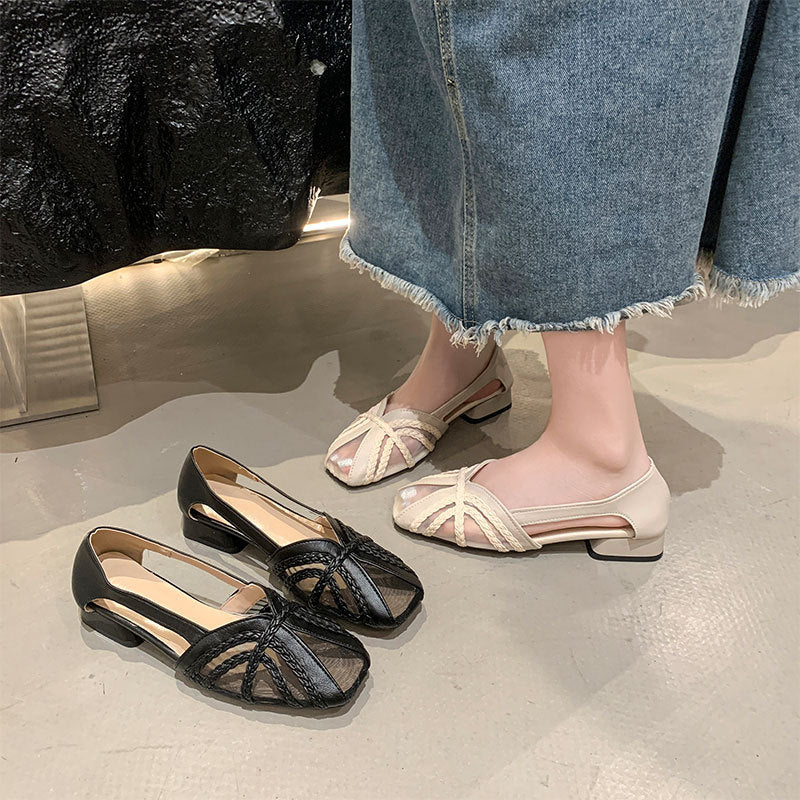 Damen Slipper Elegante Transparent Geflochtene Optik