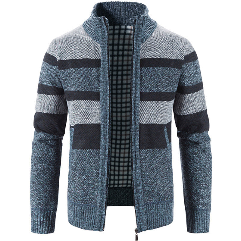 Herren Strickjacke Hochkragen Kontrastmuster Moderne