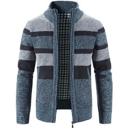 Herren Strickjacke Hochkragen Kontrastmuster Moderne