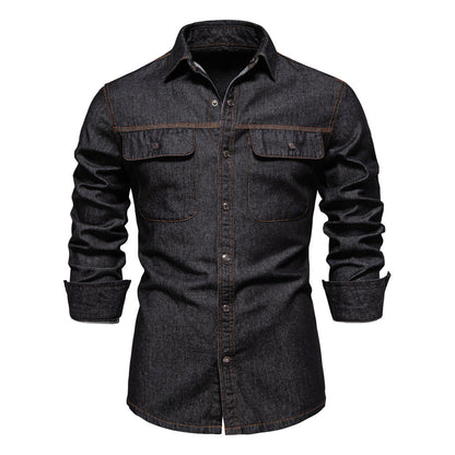 Herren Denim Hemd Modern Schnitt 2 Brusttaschen