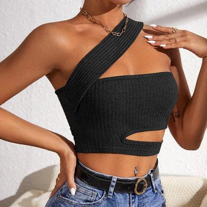 Damen Crop-Top Asymmetrisch Cut-Out Trendig Modern