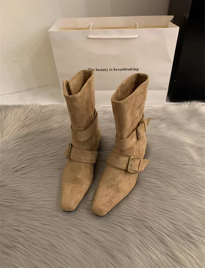 Damen Stiefeletten Modern mit Schnallen Schwarz Damen Schuhe