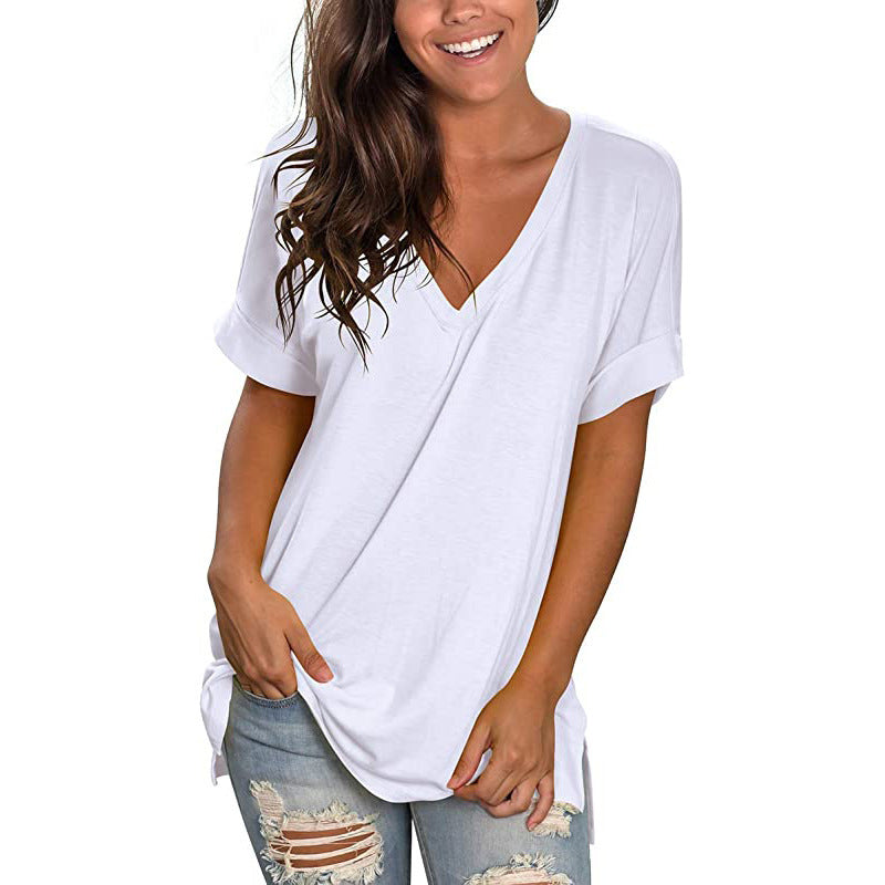Damen T-Shirt V-Ausschnitt Modern Trendy