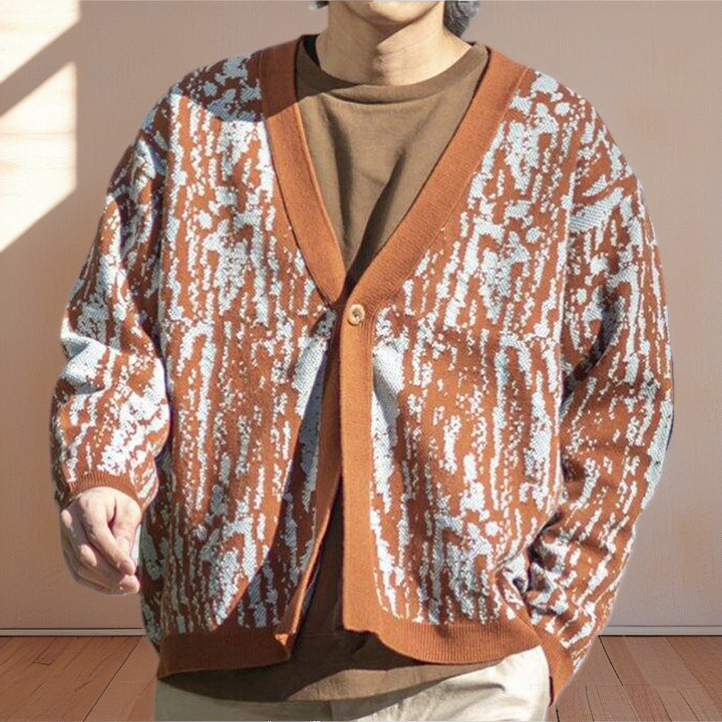 Herren Strickcardigan Modern mit V-Ausschnitt und Muster