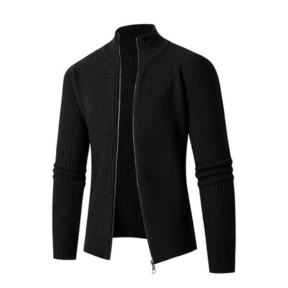 Herren Strickjacke Hochkragen Rippstruktur Modern