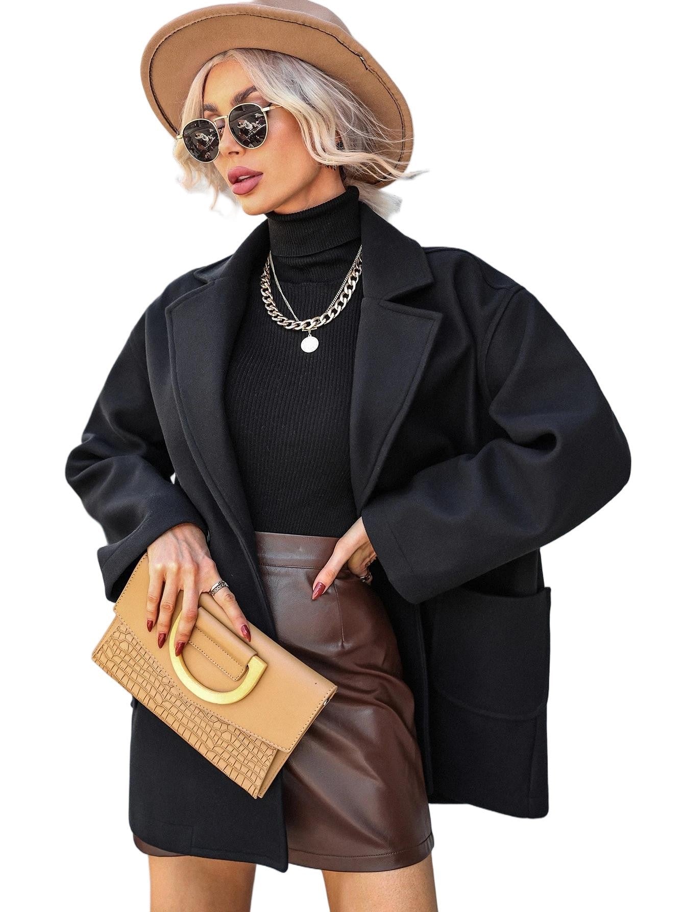 Damen Wollmantel Oversized Lang Groß