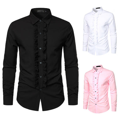 Elegante Herren Bluse Hochzeitsbluse Rüschen Männer