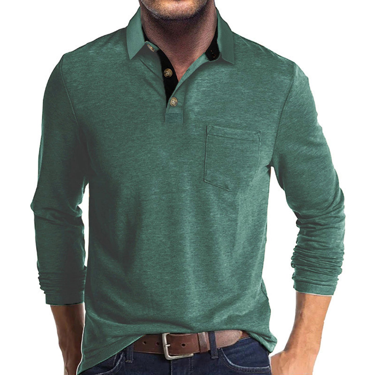 Herren Poloshirt Langarm Modern Slim Fit Leicht Stretch