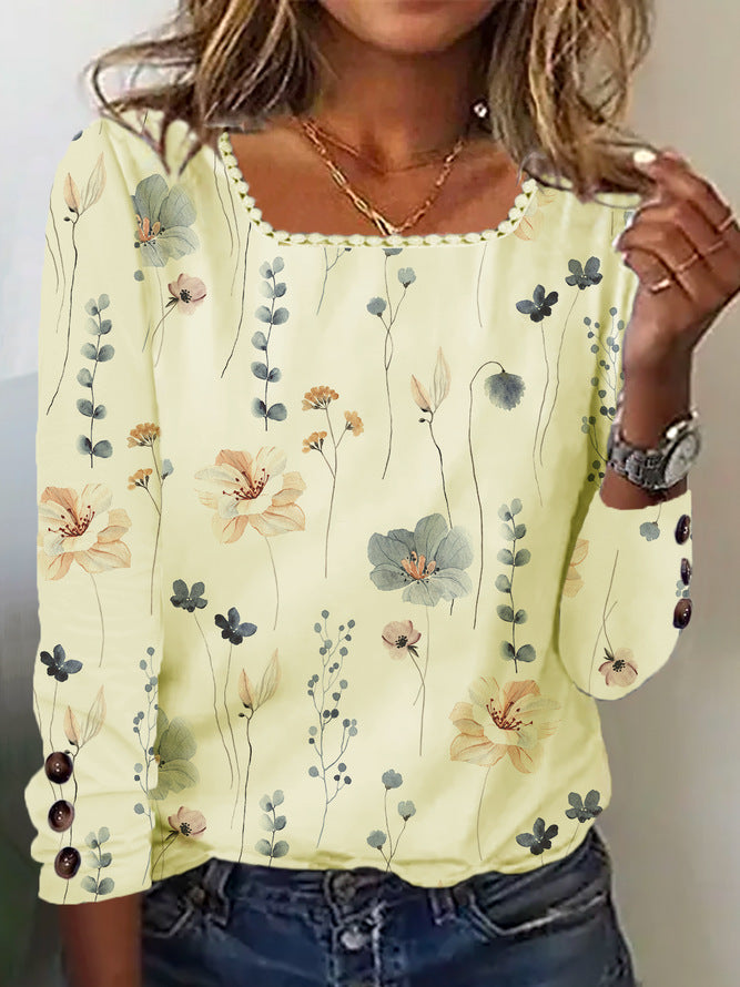 Damenbluse Floral Druck Bluse Mit Knöpfen Elegant