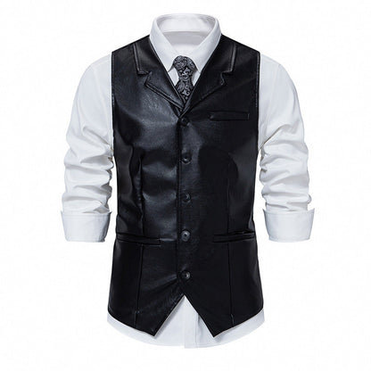 Herren Lederweste Elegant Lederschwarz Modern