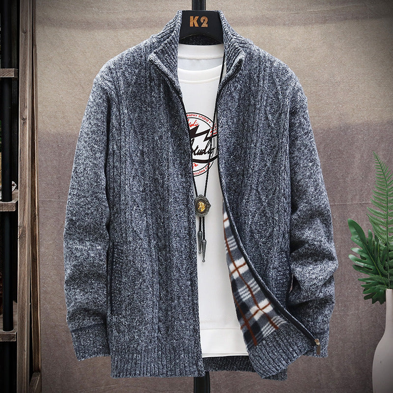 Herren Strickjacke Hochkragen Struktur Optik Modern