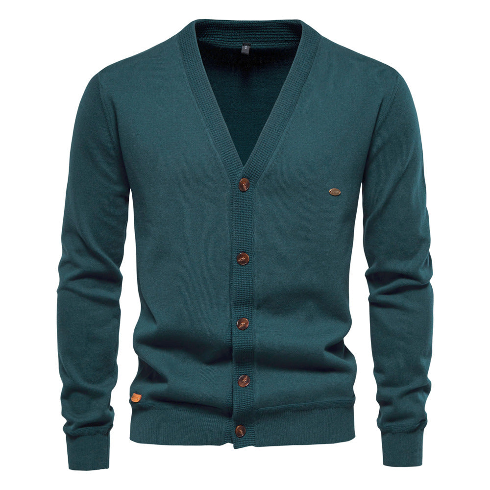 Herren Strickjacke V-Ausschnitt Modern Holzknöpfe