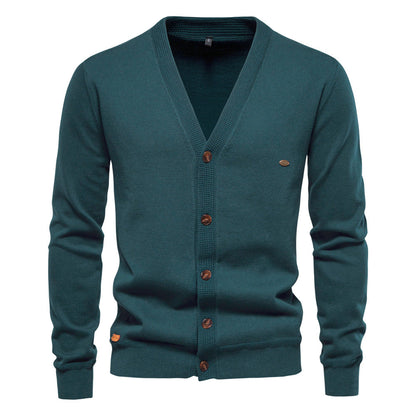 Herren Strickjacke V-Ausschnitt Modern Holzknöpfe