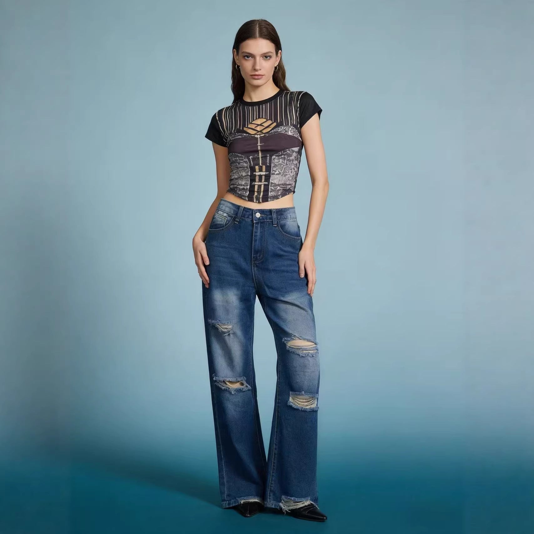 Weite Damen Jeans Ripped High Waist - BerlinGlamour